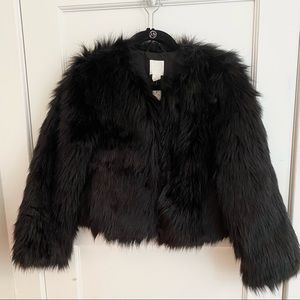 H&M Black Faux Fur Jacket sz S NWT